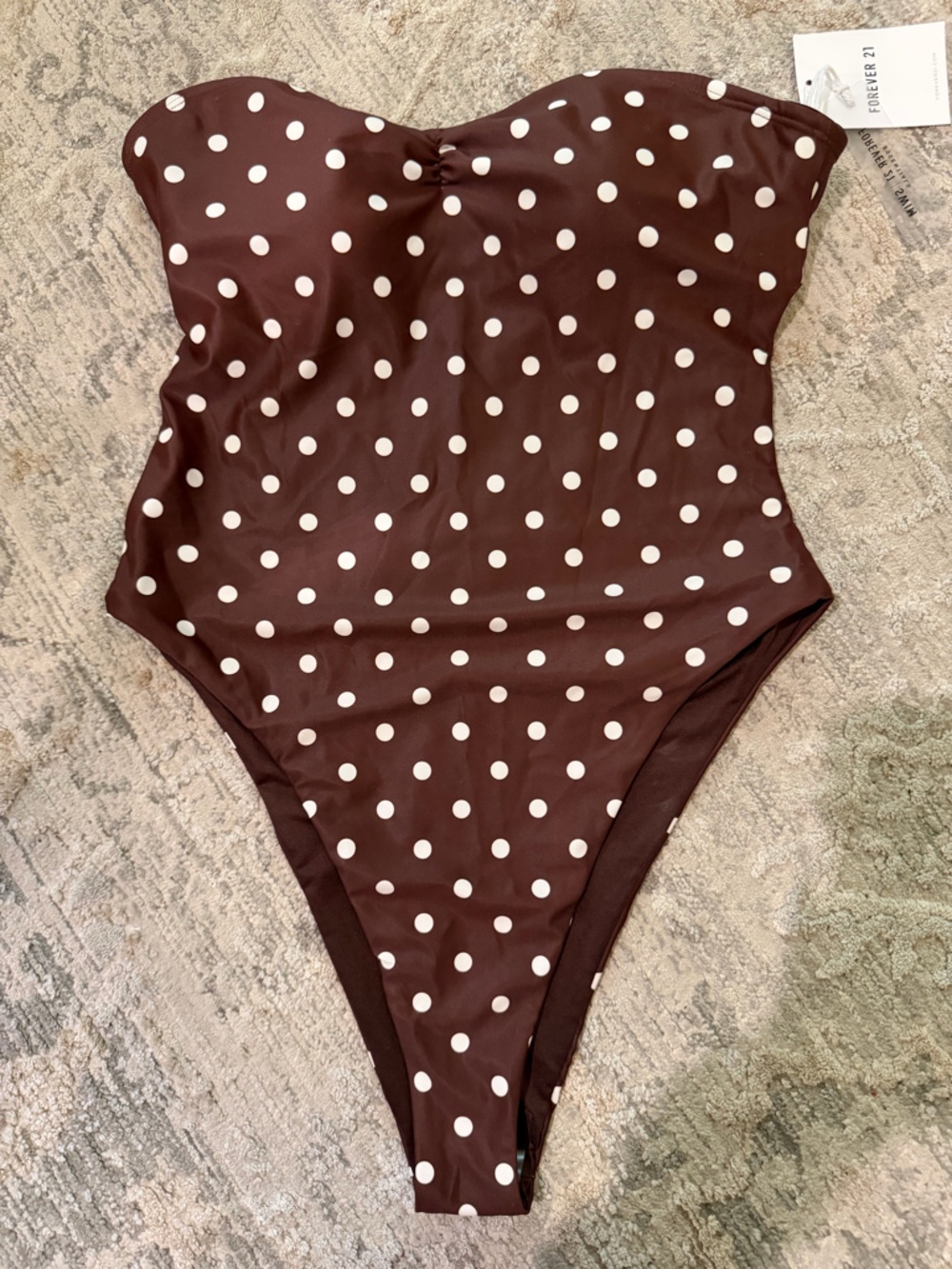 Forever 21 Brown and White Polka Dot Strapless One-Piece Swimsuit